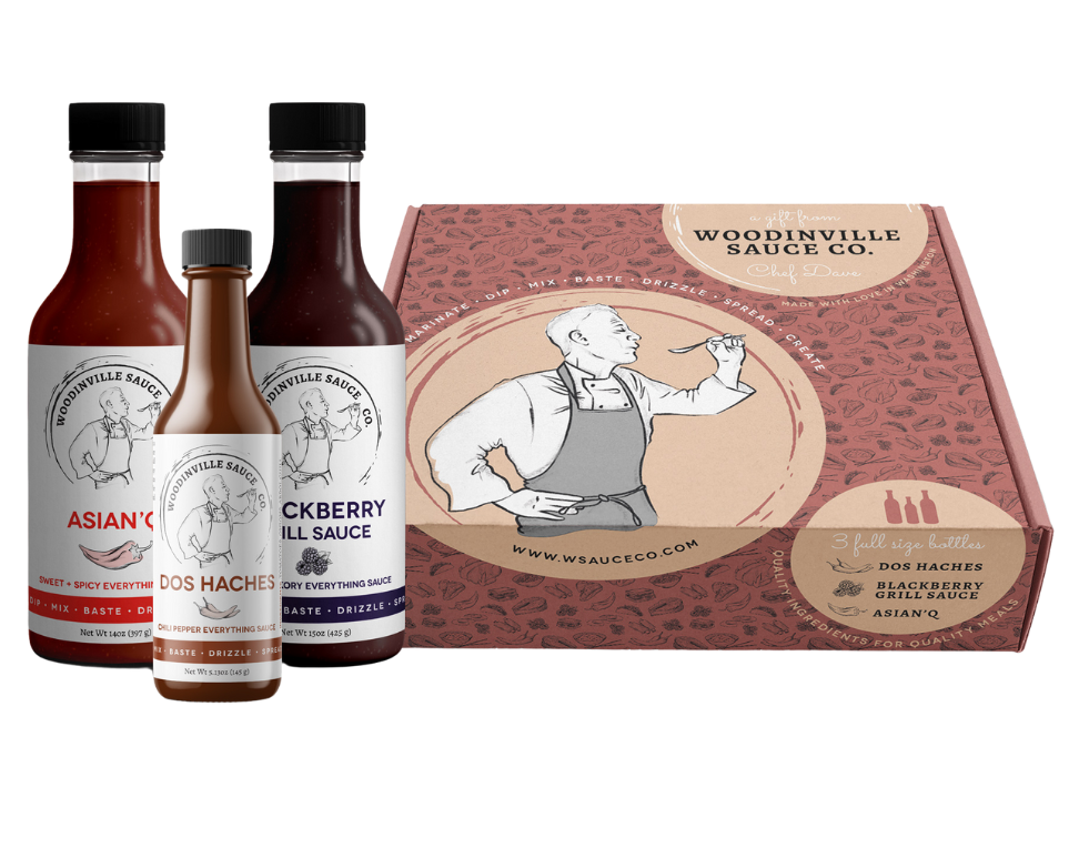 All three everything sauce in a gift box from WA state